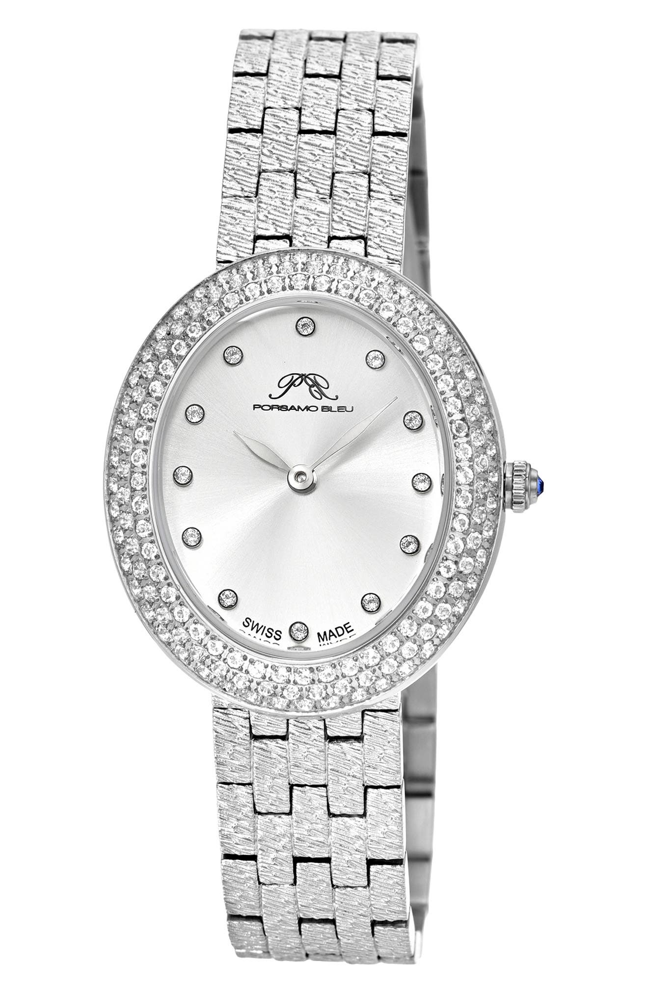 PORSAMO BLEU Women's Porsamo Bleu Angelica Oval Sunray Dial Topaz Stainless Steel Watch