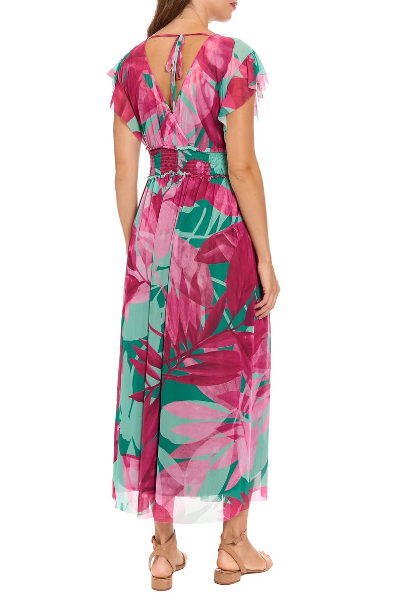 London Times Cap Sleeve Mesh Maxi Dress, Alternate, color, Green/ Raspberry