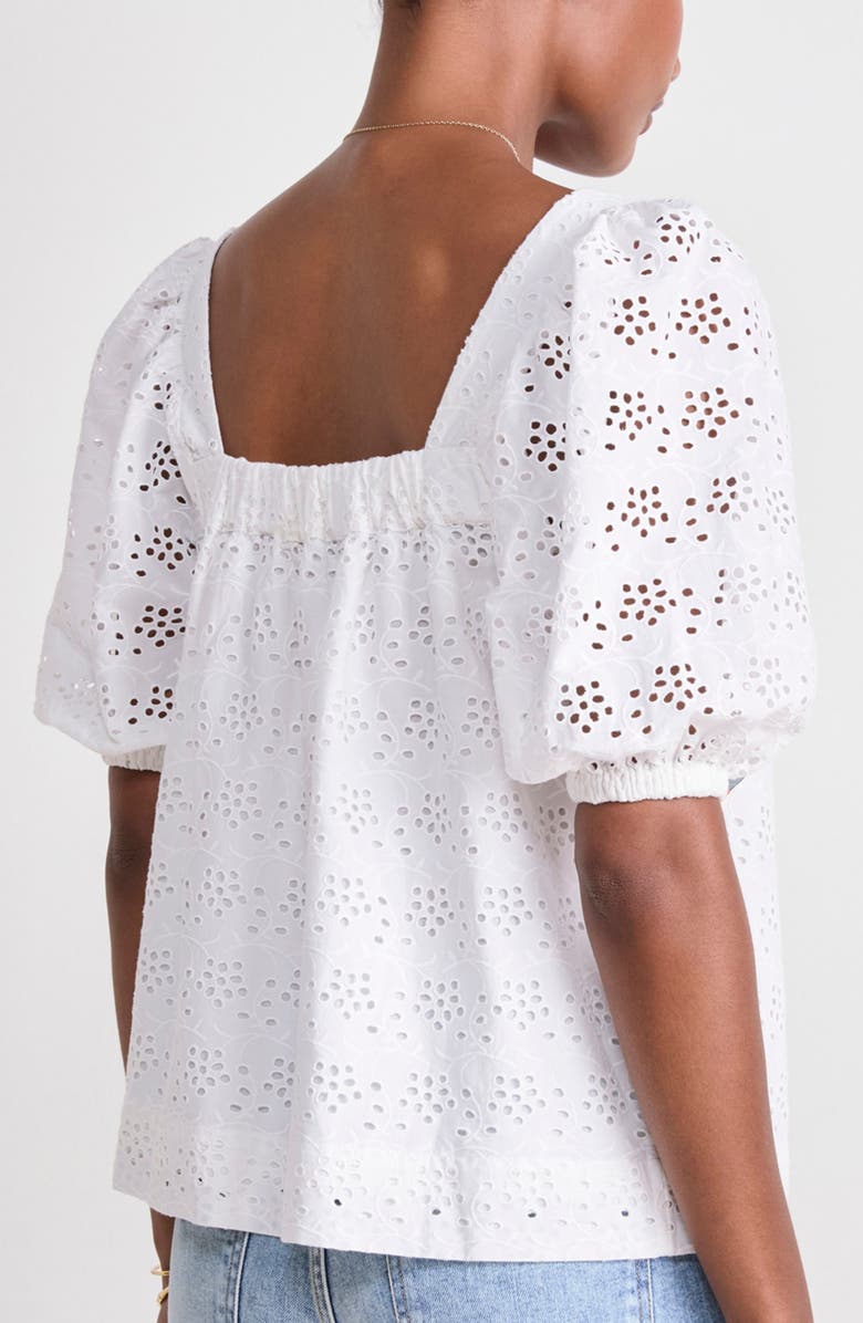 vineyard vines Puff Sleeve Cotton Eyelet Top, Alternate, color, White Cap