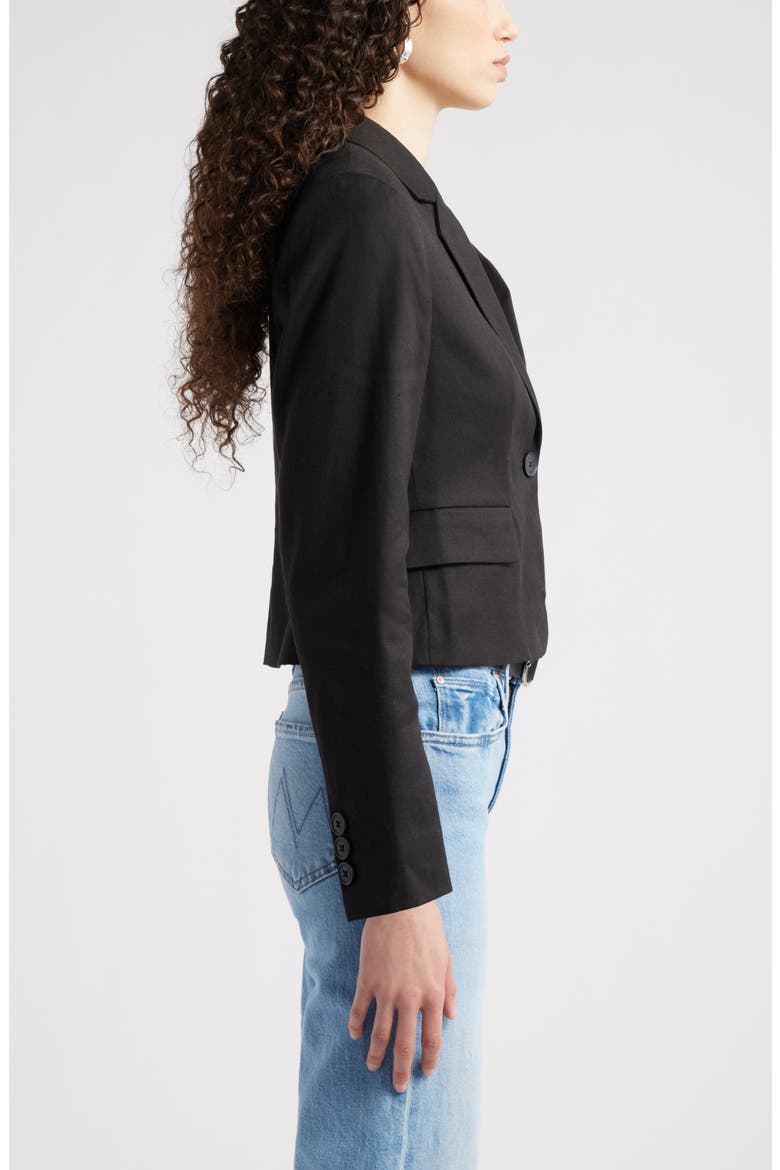 Crop One-Button Linen Blend Blazer, Alternate, color, BLACK