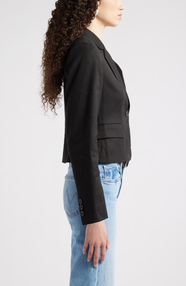 Nordstrom Crop One-Button Linen Blend Blazer, Alternate, color, Black