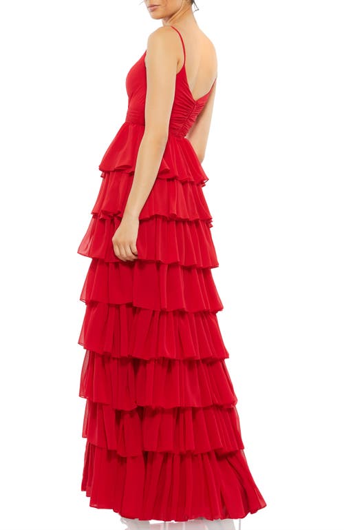 Mac Duggal Sleeveless Gown With Ruffled Skirt In Red