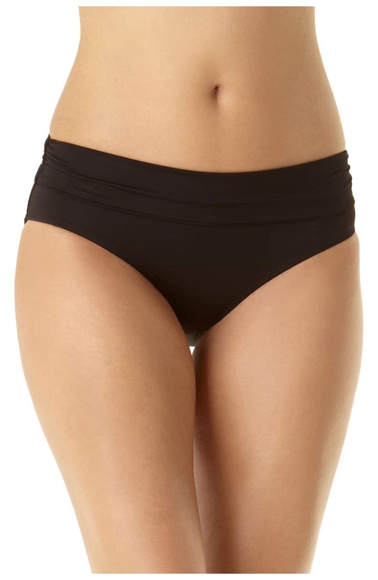 Anne Cole Women's Live In Color Convertible High Waist Shirred Swim Bottom, Alternate, color, Black