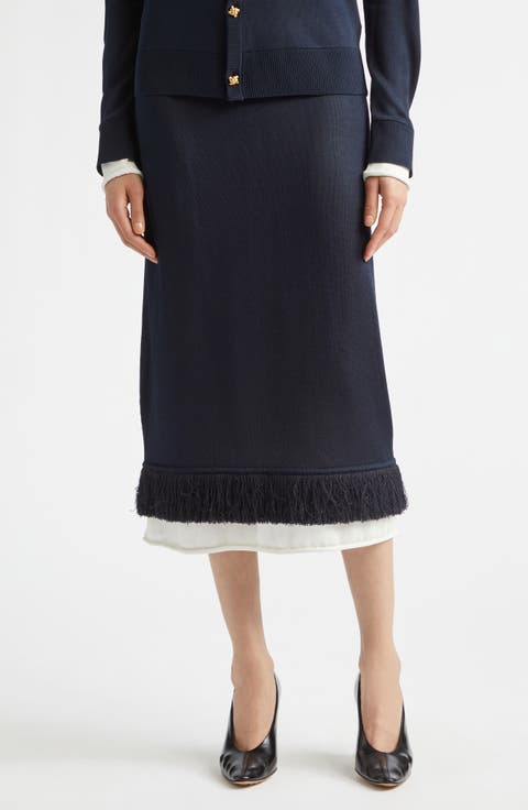 Fringe Double Layer Silk Sweater Skirt