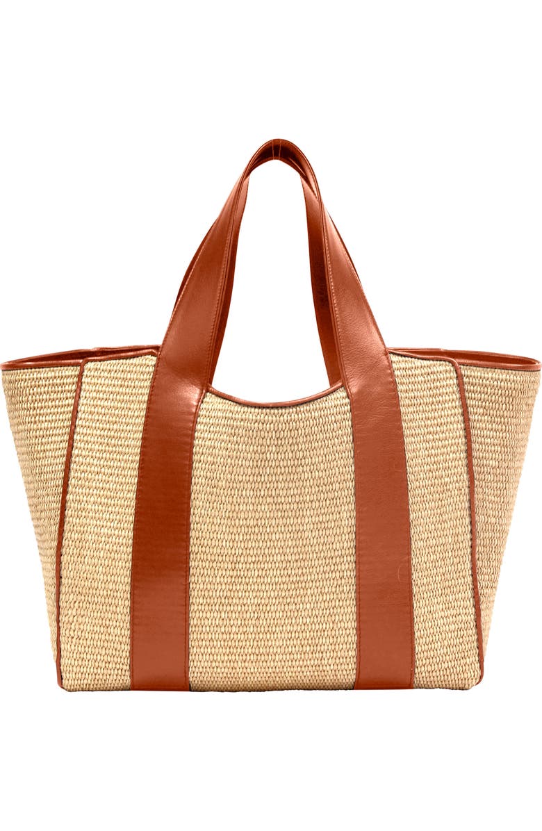 LISELLE KISS Penelope Raffia & Leather Tote, Main, color,