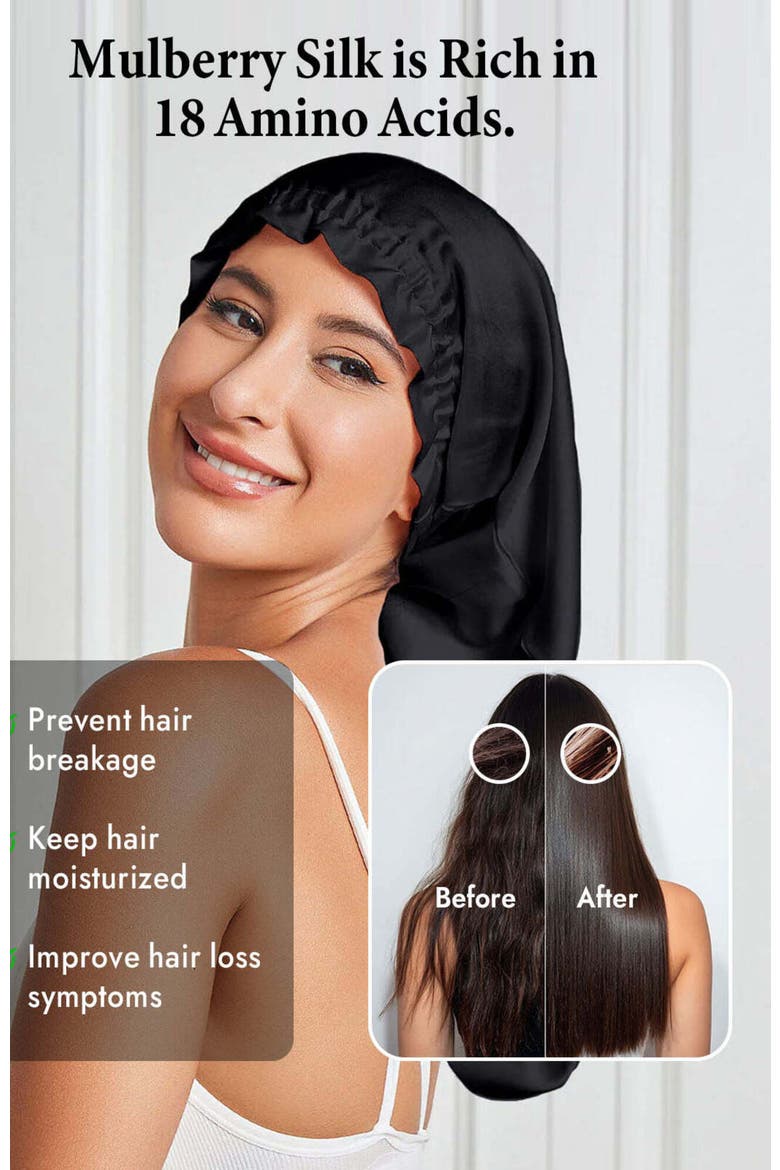Elegant Long Pure Silk Bonnet, Alternate, color, Black