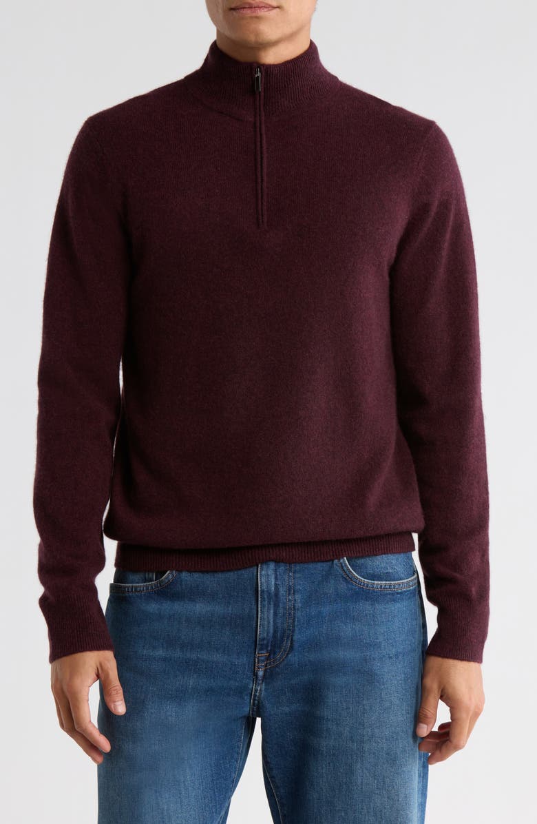 Nordstrom Cashmere Quarter Zip Sweater, Main, color, Burgundy Royale Heather