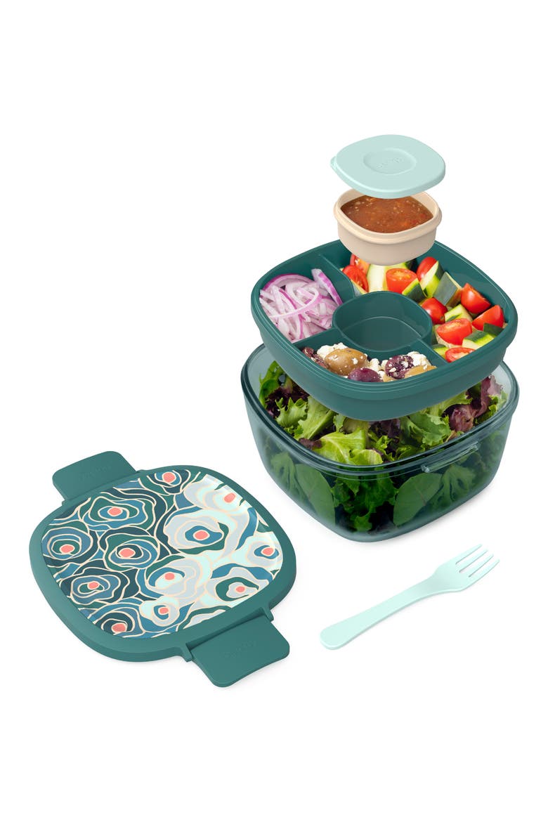 All-in-One Glass Salad Container, Main, color, GREEN