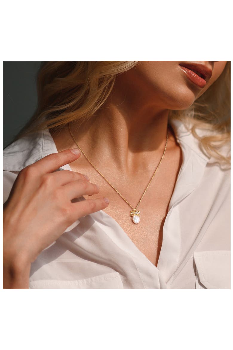 9-10mm Cultured Freshwater Pearl & White Sapphire Pendant Necklace - 0.1ct., Alternate, color, WHITE