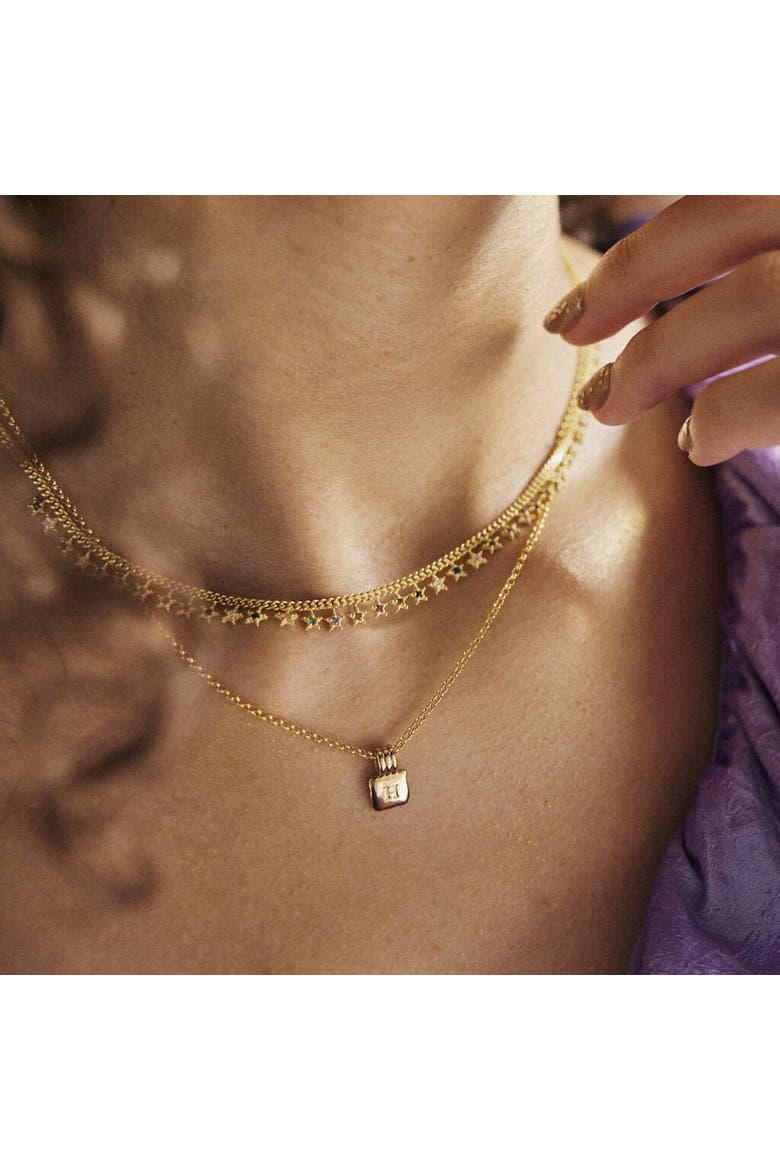 Rainbow Multiple Star Station Necklace Sterling Silver, Alternate, color, Gold