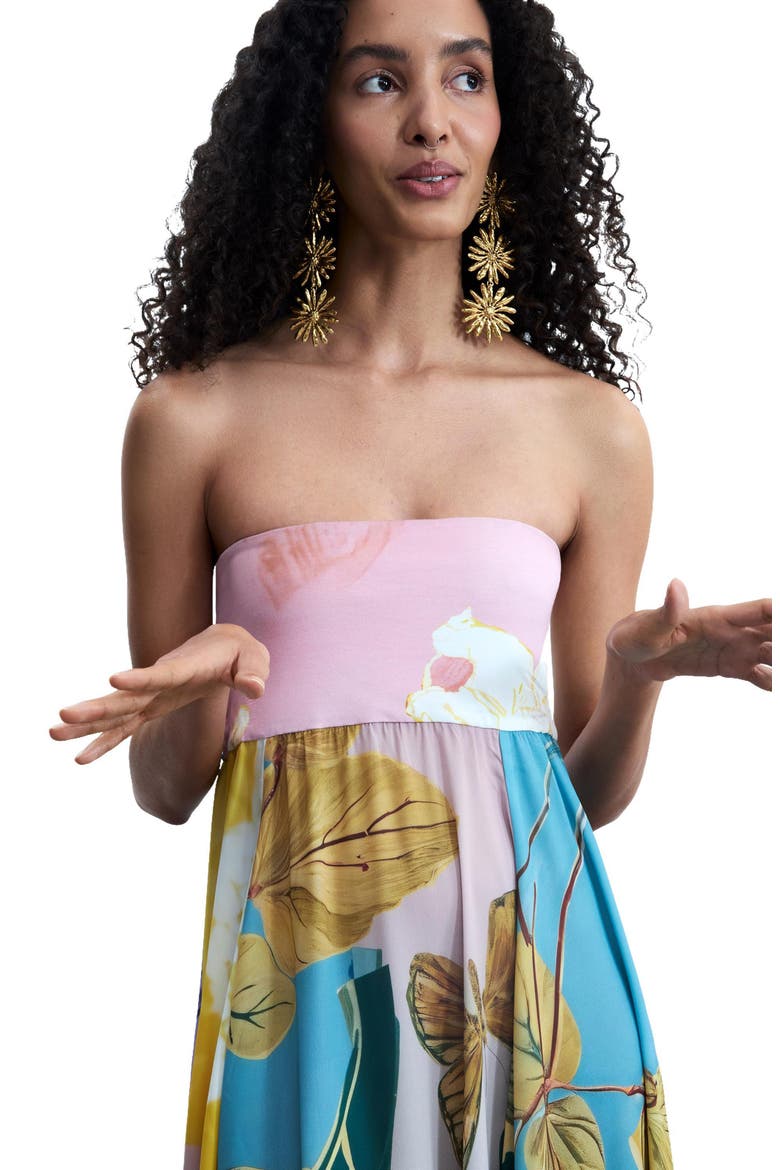 Mix Print Strapless Maxi Dress, Alternate, color, MULTI BLUE