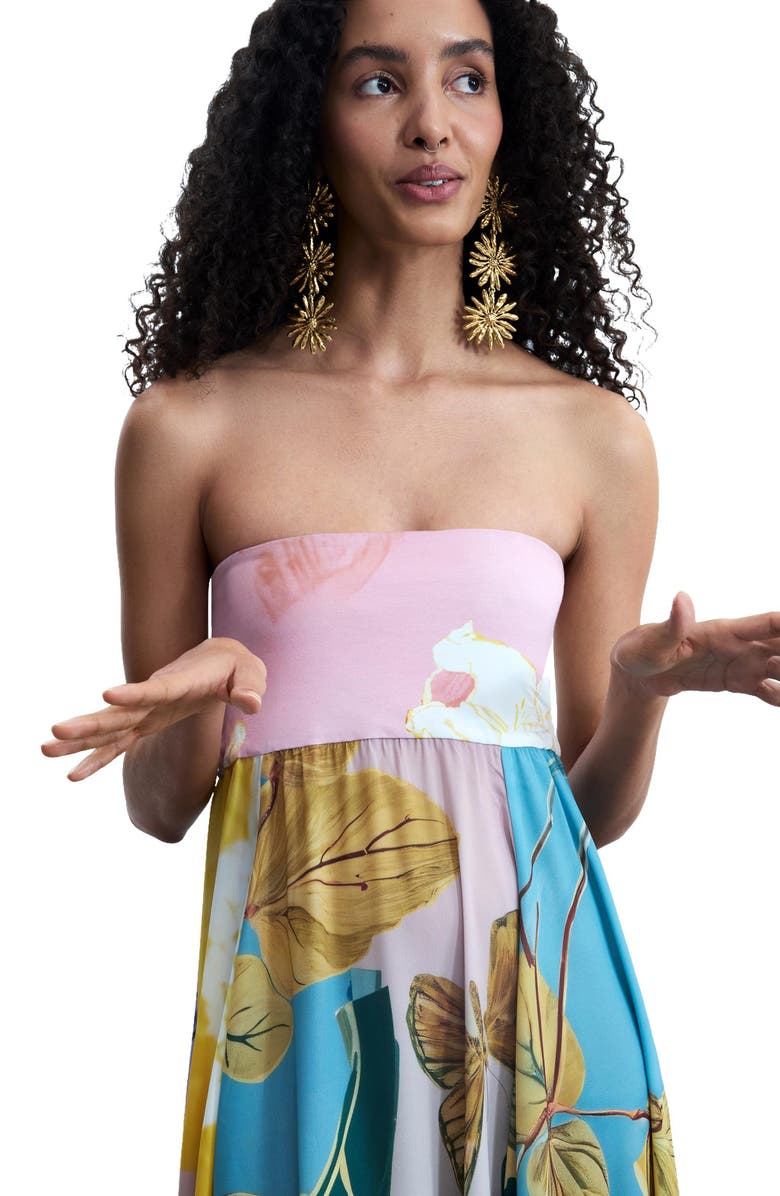 Desigual Mix Print Strapless Maxi Dress, Alternate, color, 