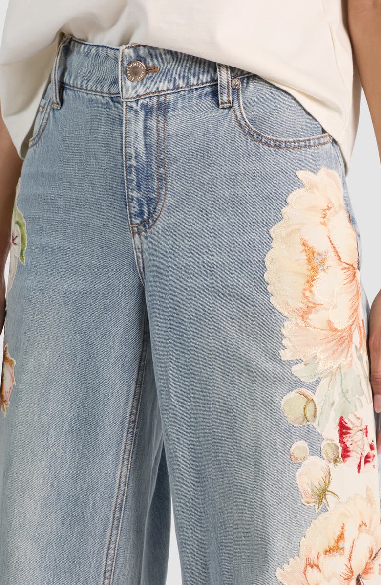 Alice + Olivia Amazing Floral Appliqué Baggy Jeans, Alternate, color, Sierra Vintage/ Multi
