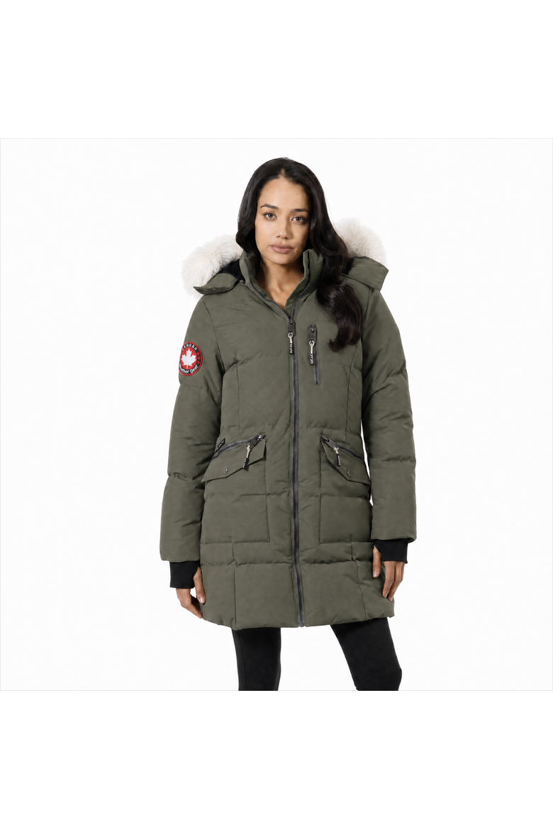 Women's Faux Fur Hood Bubble Puffer Coat, Main, color, DB Olive