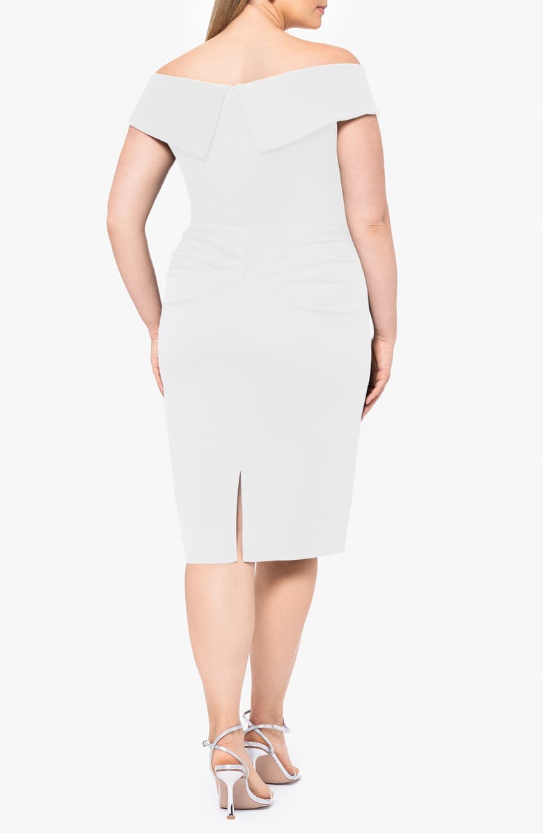 Xscape Evenings Ruffle Off the Shoulder Scuba Knit Cocktail Dress, Alternate, color, Ivory