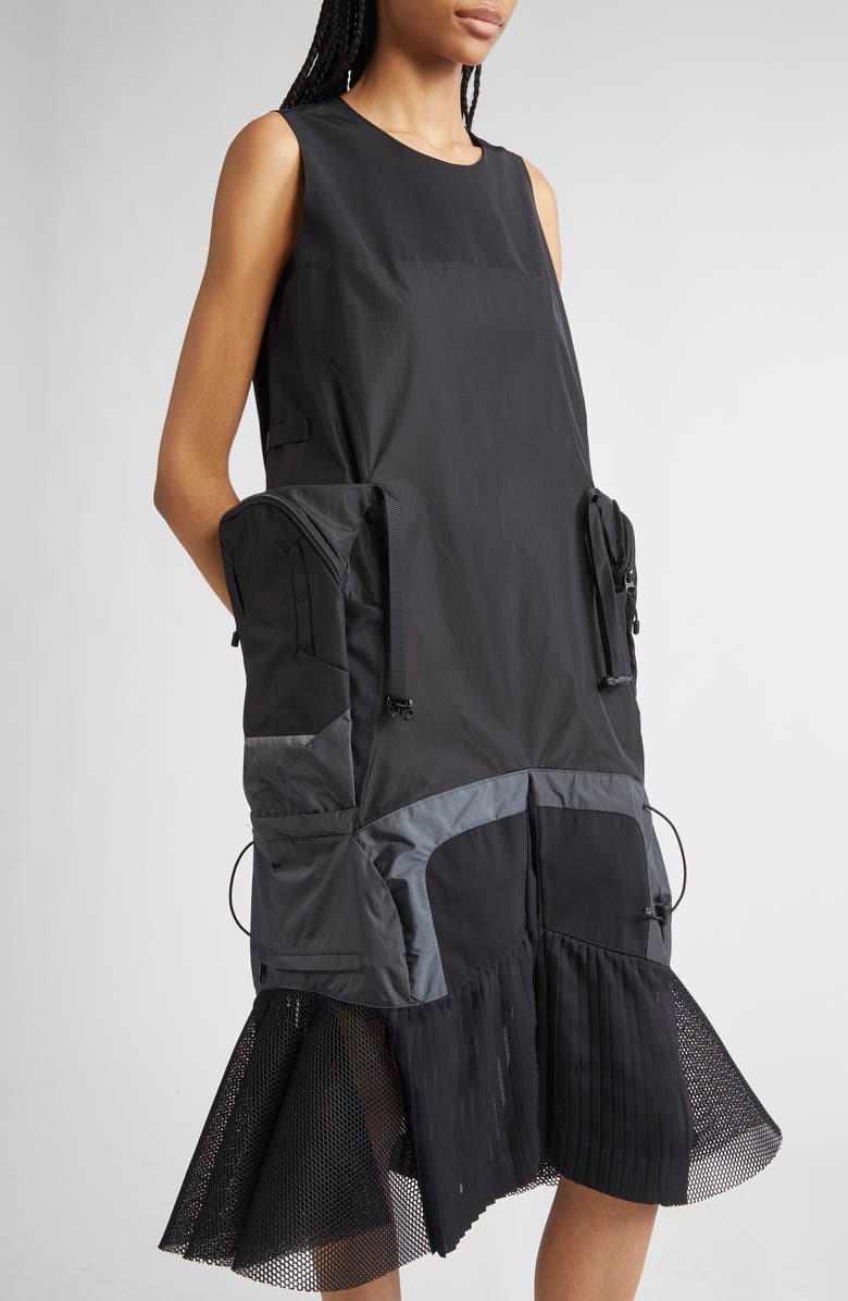 Junya Watanabe Nylon Ripstop & Double Raschel Midi Dress, Alternate, color,