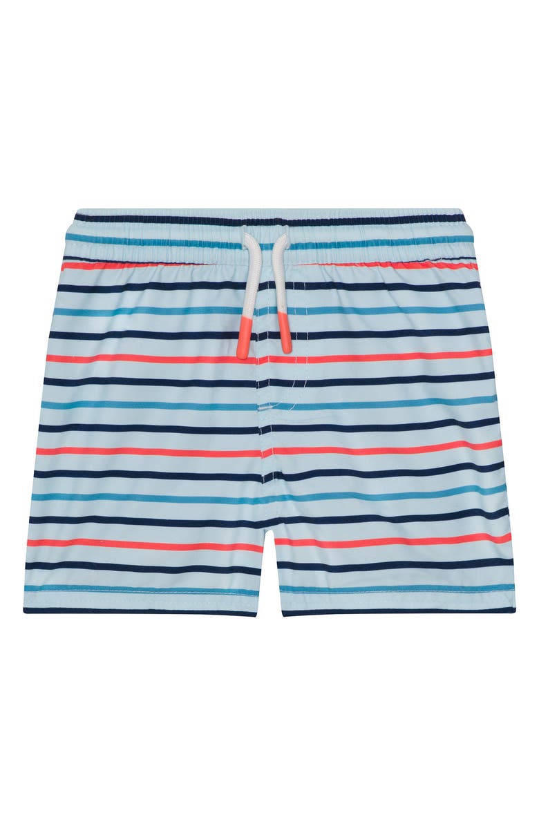 PL Baby by Petit Lem Sun Hat, Rashguard & Swim Trunks Set, Alternate, color, Light Blue Stripe