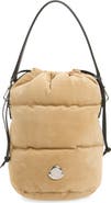 Moncler Caradoc Quilted Puffer Suede Bucket Bag
