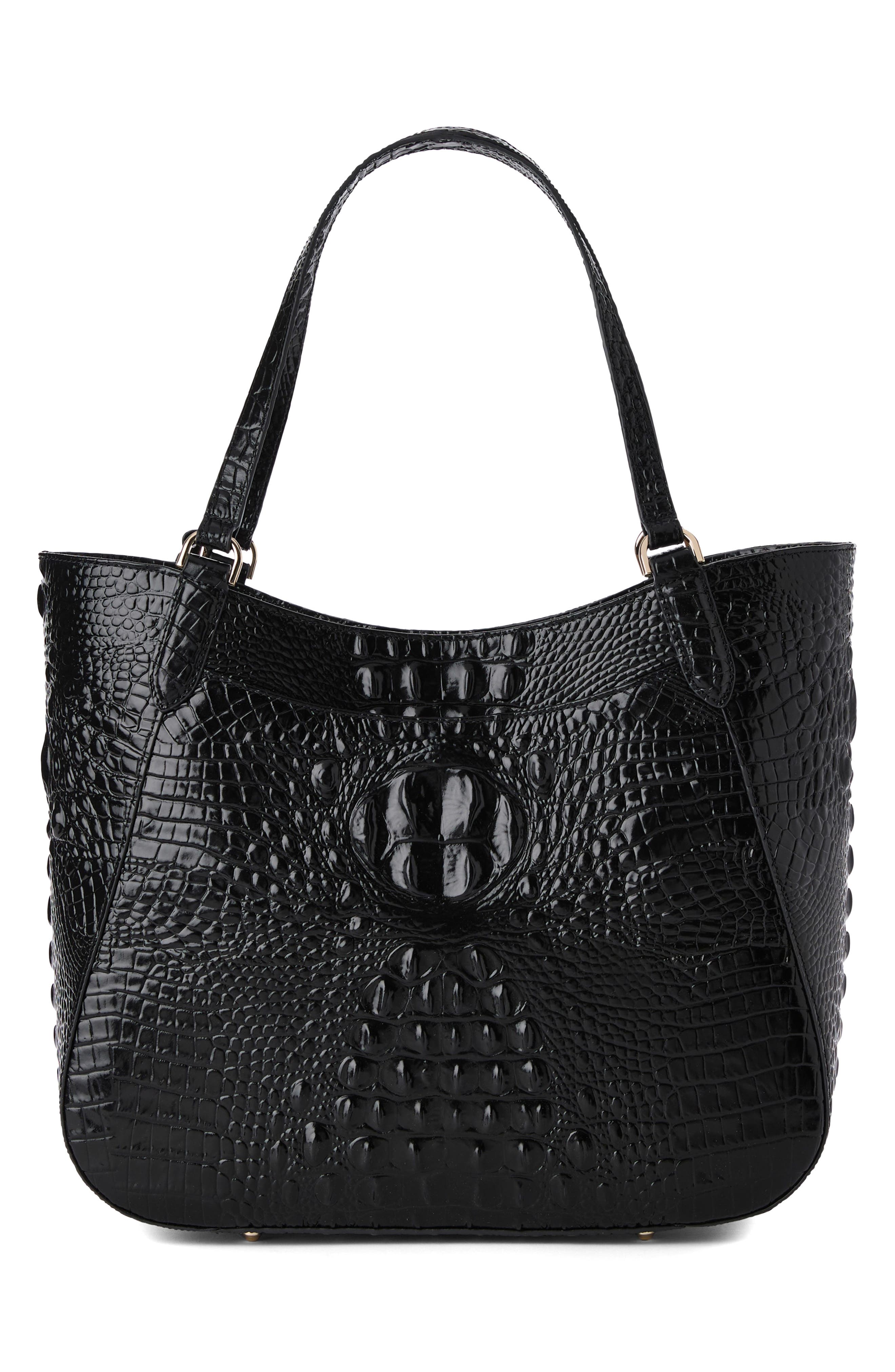 Brahmin Aliza Croc Embossed Leather Tote, Alternate, color, Black Melbourne