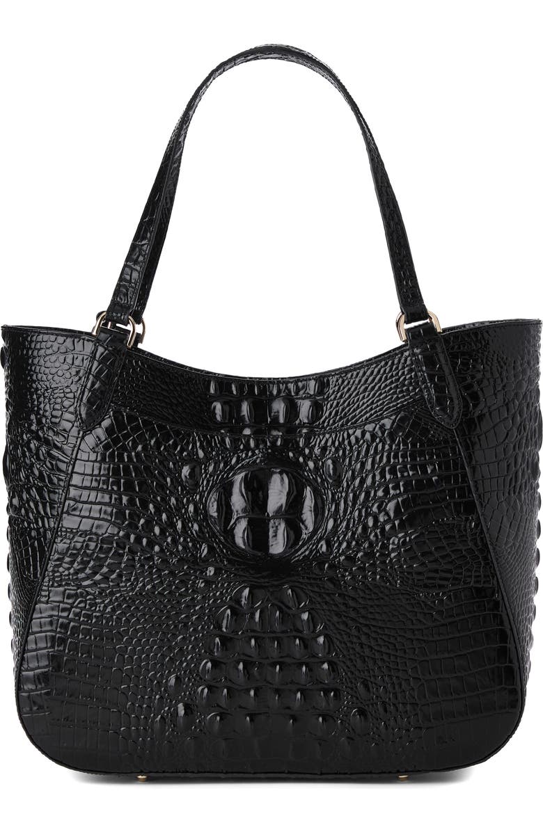 Brahmin Aliza Croc Embossed Leather Tote, Alternate, color, Black Melbourne
