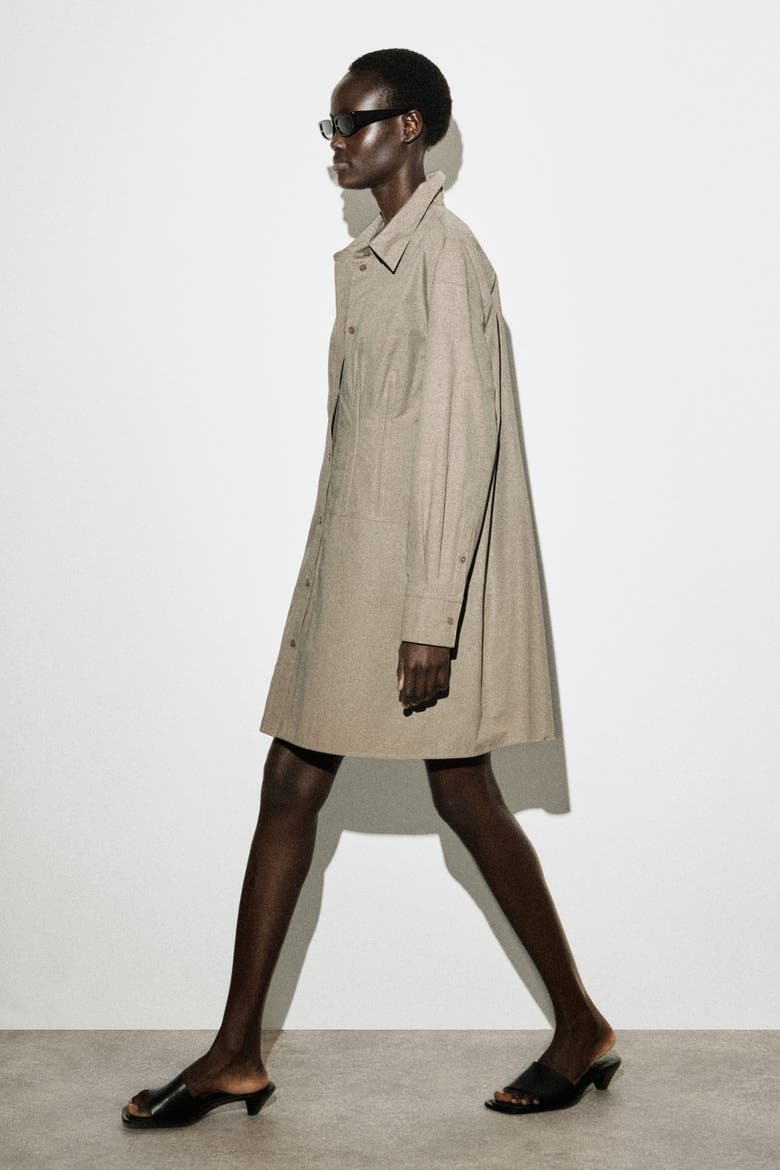 Waisted Cotton Shirt Dress, Alternate, color, GRAY