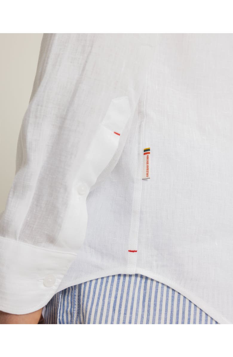 Orlebar Brown Giles Embroidery Tailored Fit Linen Embroidery Shirt, Alternate, color, White Sand/Night Iris