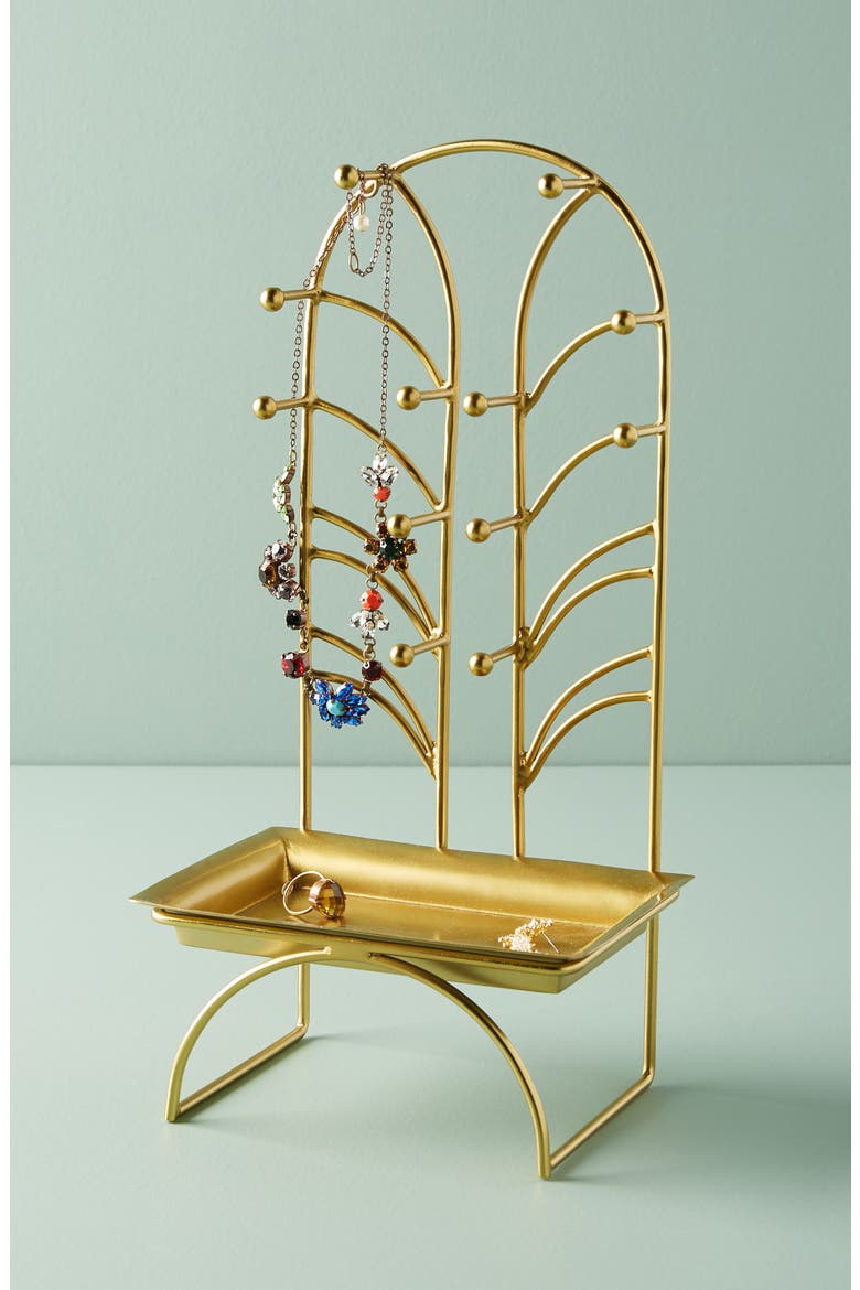 Anthropologie Art Nouveau Jewelry Stand, Main, color, GOLD