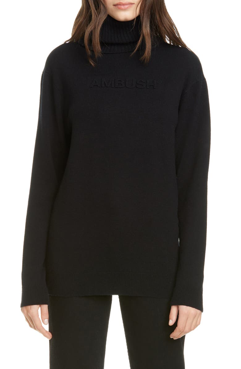 Ambush Logo Embossed Wool Blend Turtleneck Sweater, Main, color, 