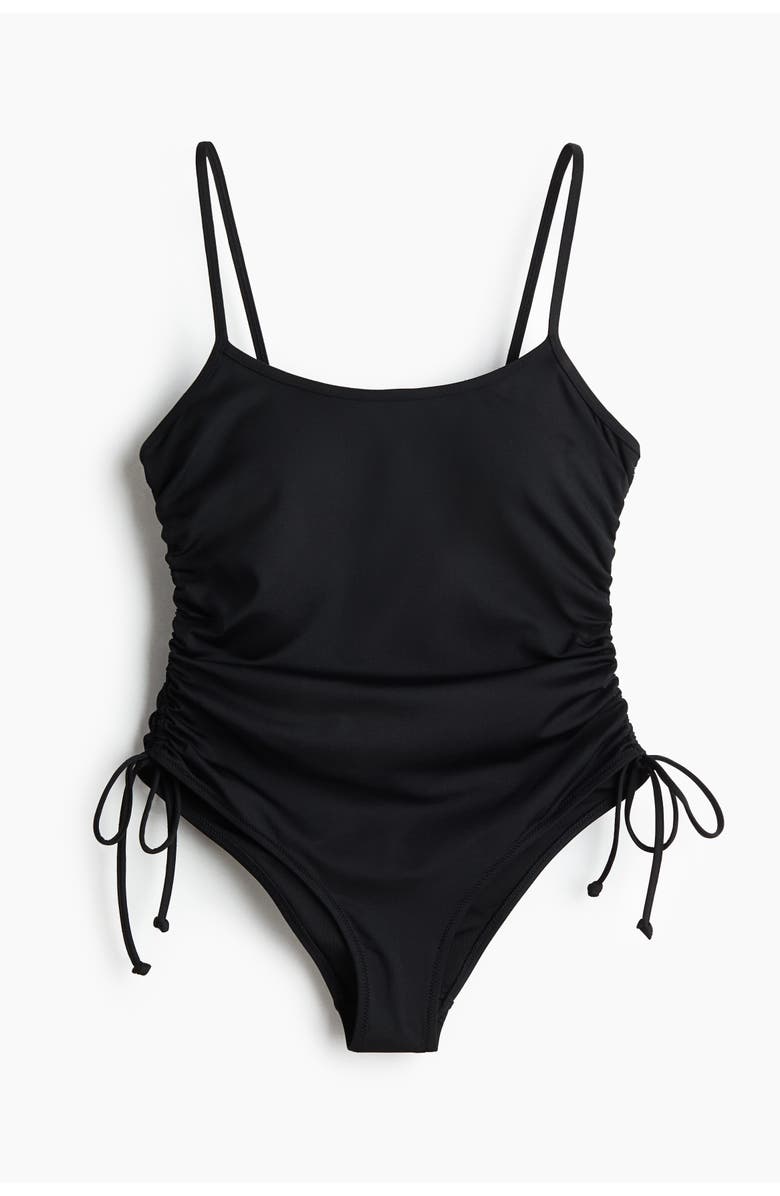 H&M Padded-cup High Leg Swimsuit, Main, color, Black