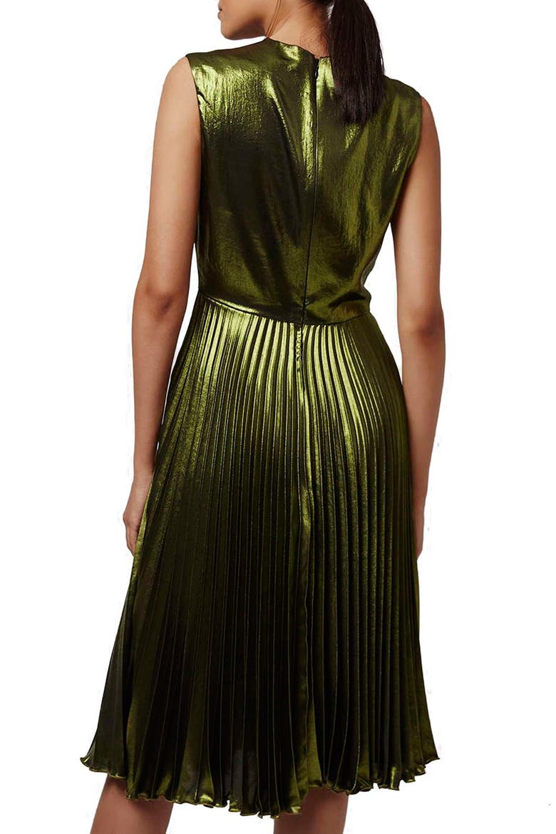 Sleeveless Pleated Midi Dress, Alternate, color, GREEN
