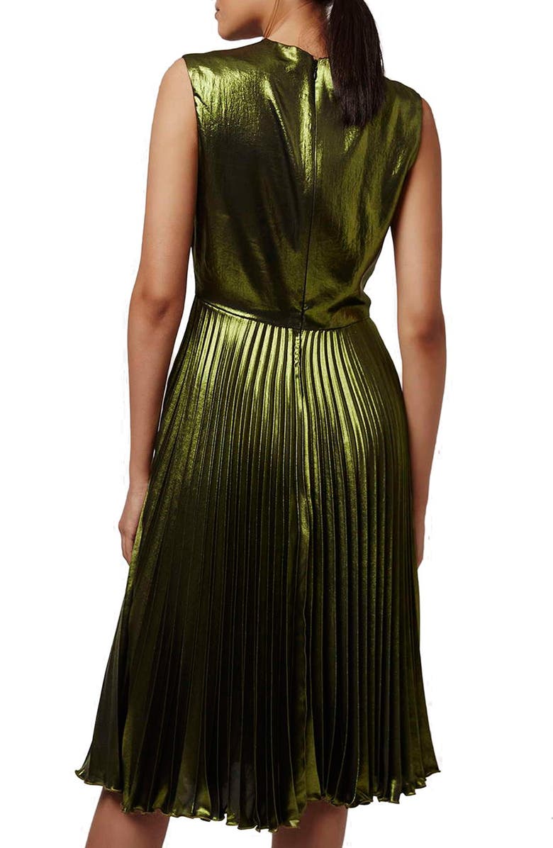 Topshop Sleeveless Pleated Midi Dress, Alternate, color, 