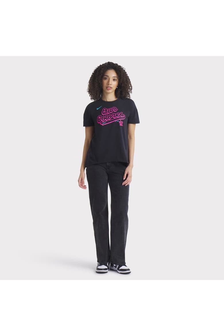 Women's Nike Black Miami Marlins 2025 City Connect Flowy Fashion Tri-Blend Performance T-Shirt, Alternate, color, Black