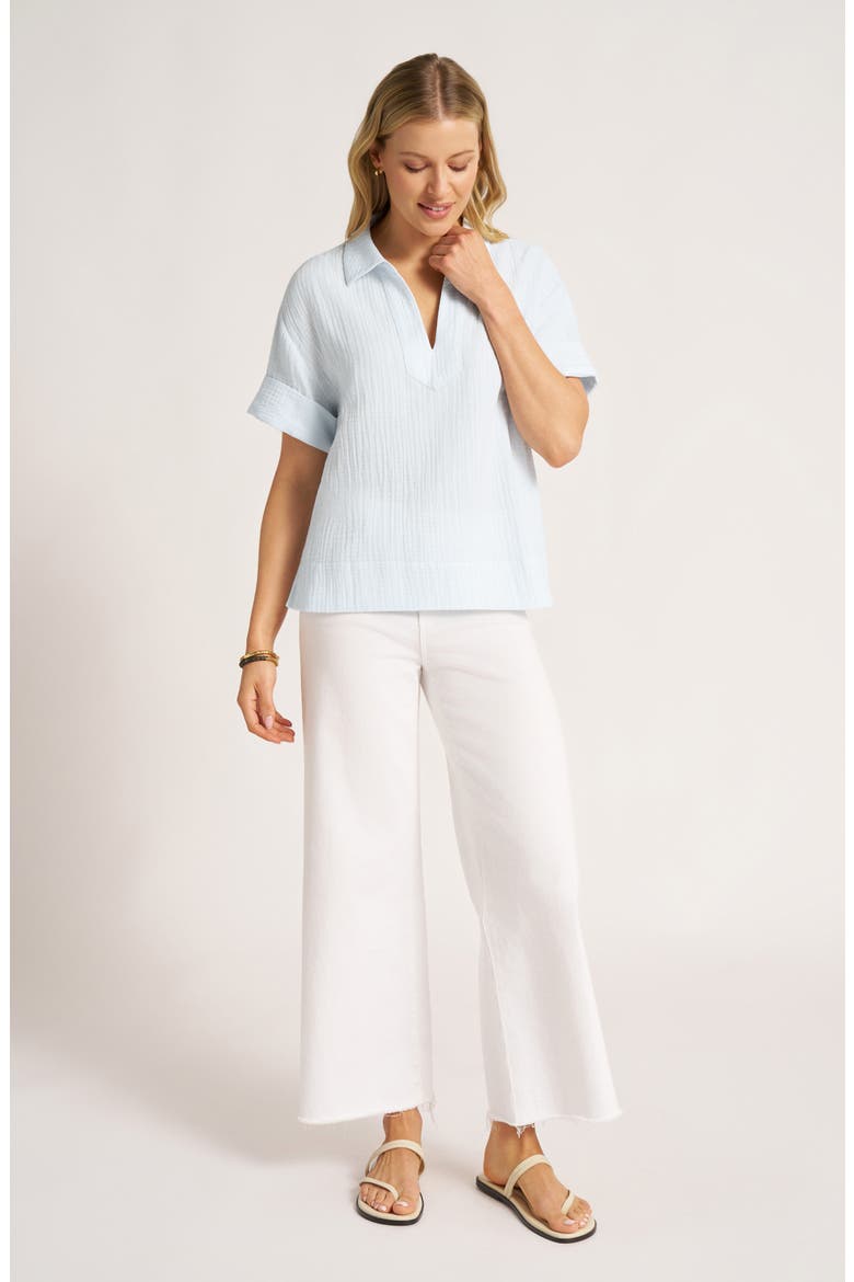 Adrienne Gauze Polo Top, Alternate, color, SKY