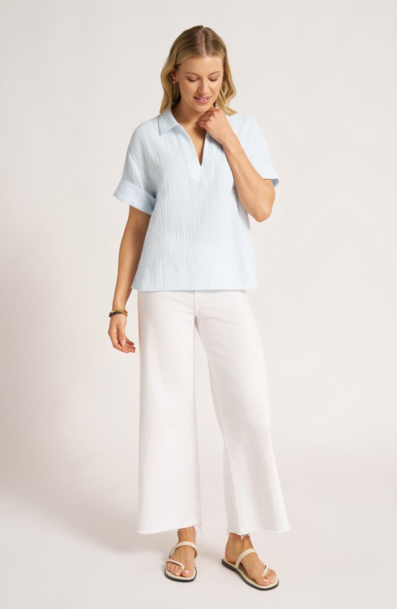 matty m. Adrienne Gauze Polo Top, Alternate, color, Sky