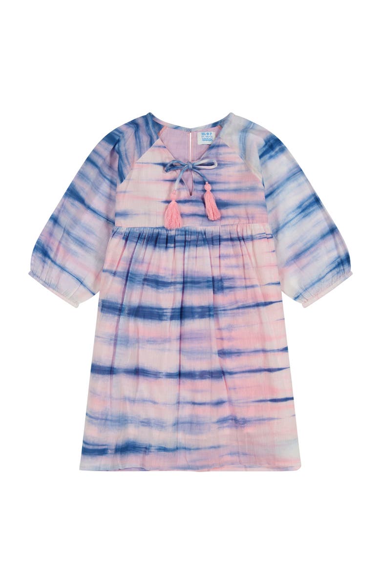 Mer St. Barth Sara Girl's Popover Dress Rose Blue Shibori, Main, color, 
