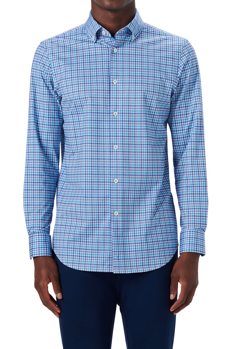 Bugatchi OoohCotton<sup>®</sup> Plaid Button-Down Shirt, Main, color, 