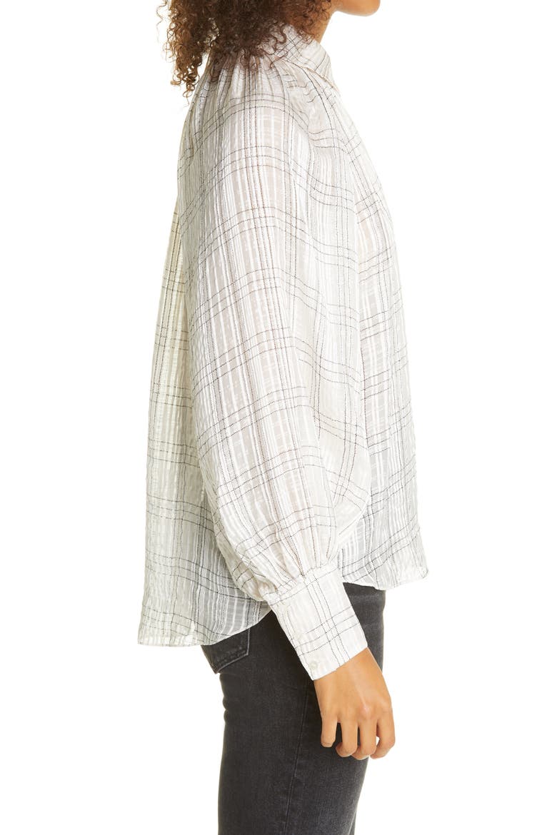 Jules Textured Plaid Silk Blouse, Alternate, color, VANILLA COMBO