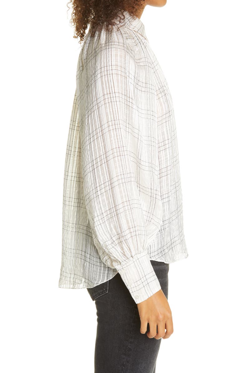 Rebecca Taylor Jules Textured Plaid Silk Blouse, Alternate, color, 
