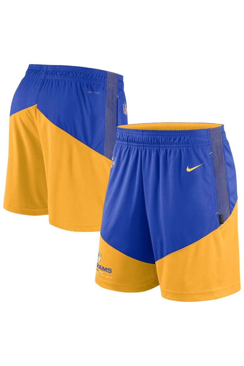 Men's Nike Royal/Gold Los Angeles Rams Sideline Primary Lockup Performance Shorts, Main, color, Royal