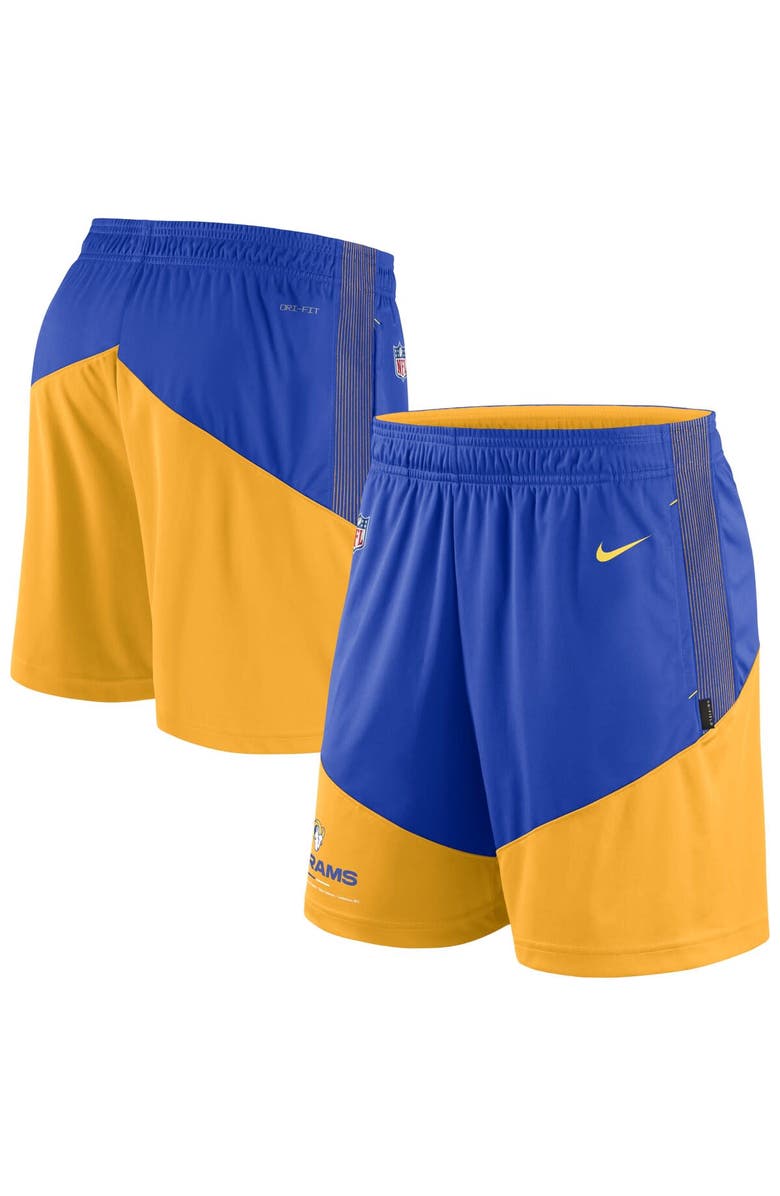 Nike Men's Nike Royal/Gold Los Angeles Rams Sideline Primary Lockup Performance Shorts, Main, color, Royal