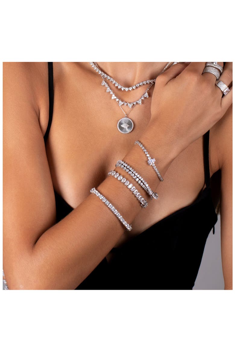 Bezel Set Oval Cubic Zirconia Tennis Bracelet, Alternate, color, SILVER