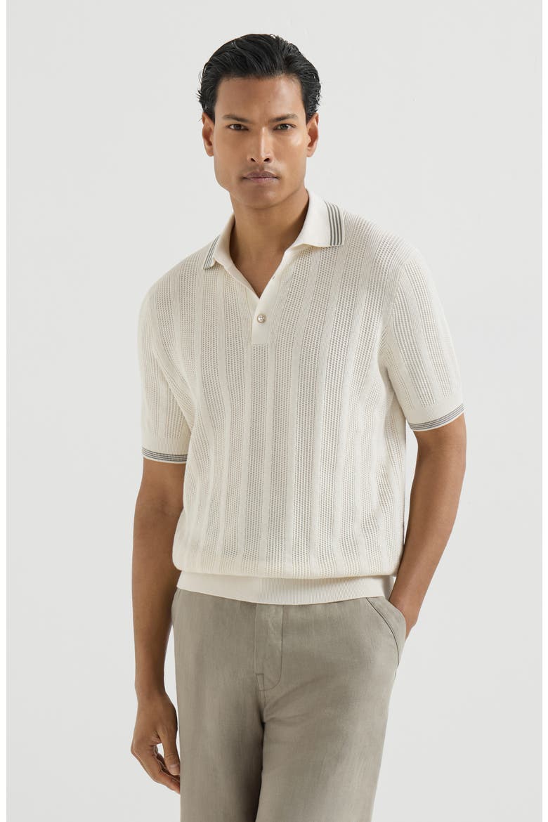 Cotton textured rib knit polo, Main, color, White