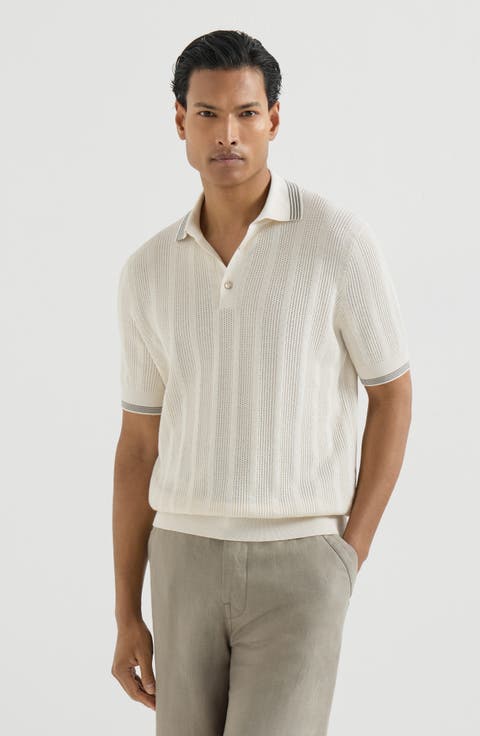Cotton textured rib knit polo