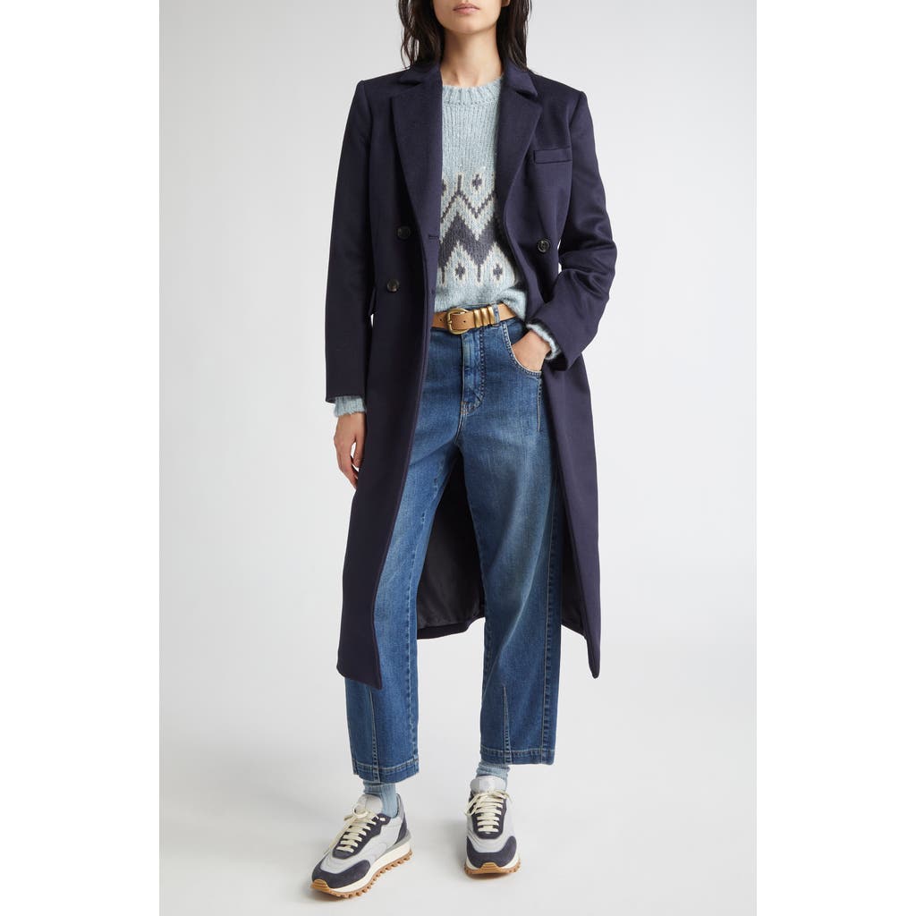 Eleventy Double Breasted Virgin Wool Longline Coat In Blue