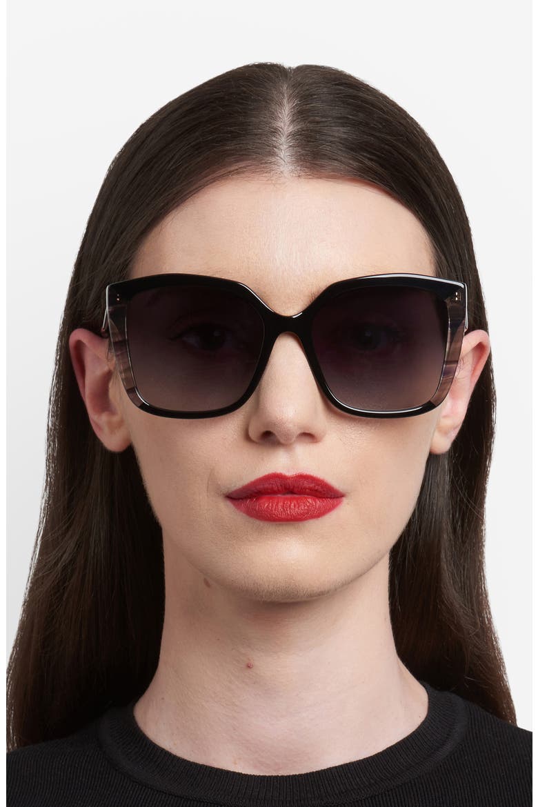 Her 57mm Gradient Square Geometric Sunglasses, Alternate, color, BLACK/ DARK GREY