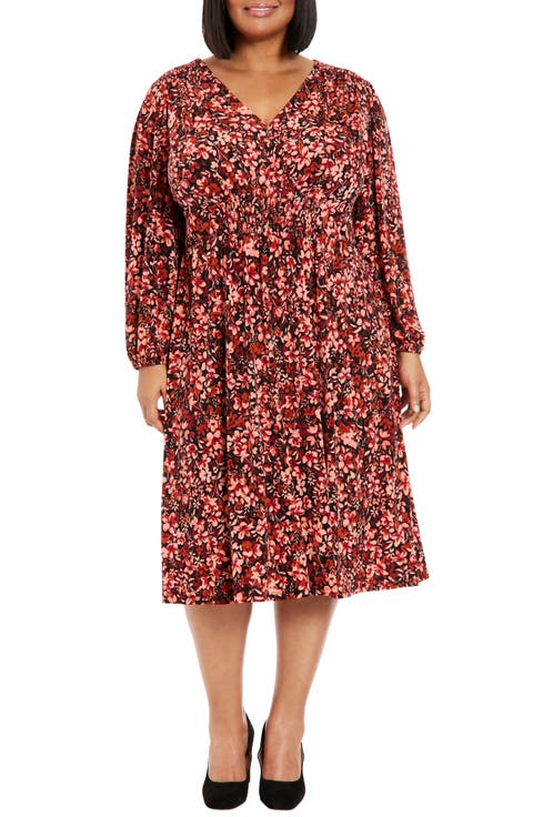 Floral Smocked Long Sleeve Dress (Plus)