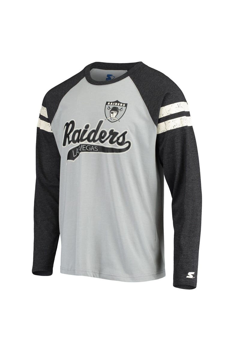Men's Starter Silver/Black Las Vegas Raiders Throwback League Raglan Long Sleeve Tri-Blend T-Shirt, Alternate, color, Silver