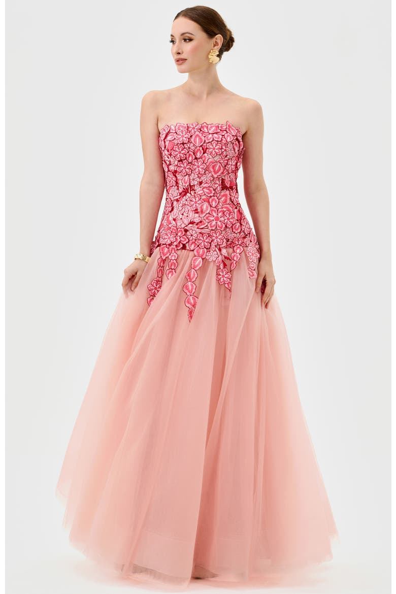 Poppi Strapless Floral Gown, Alternate, color, PINK