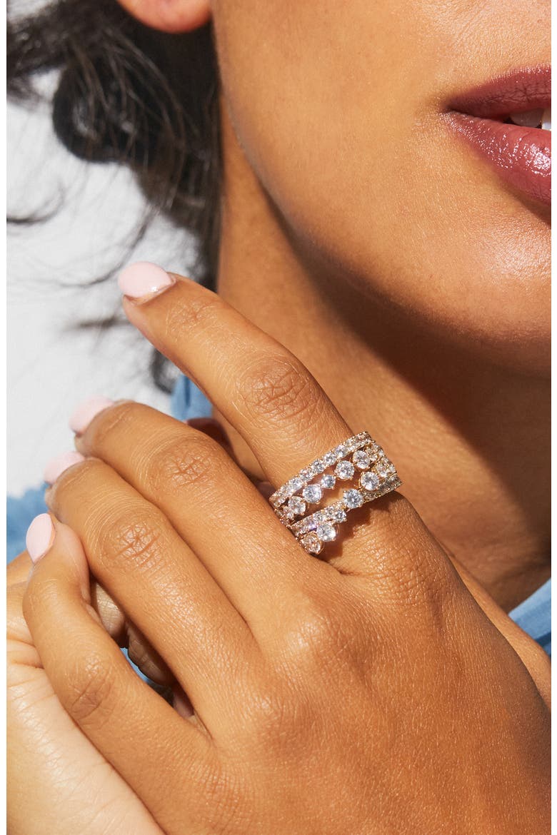Cubic Zirconia Crisscross Stack Ring, Alternate, color, GOLD
