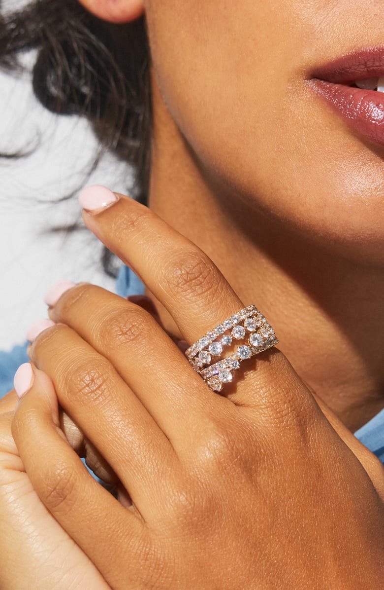 Nadri Cubic Zirconia Crisscross Stack Ring, Alternate, color, Gold